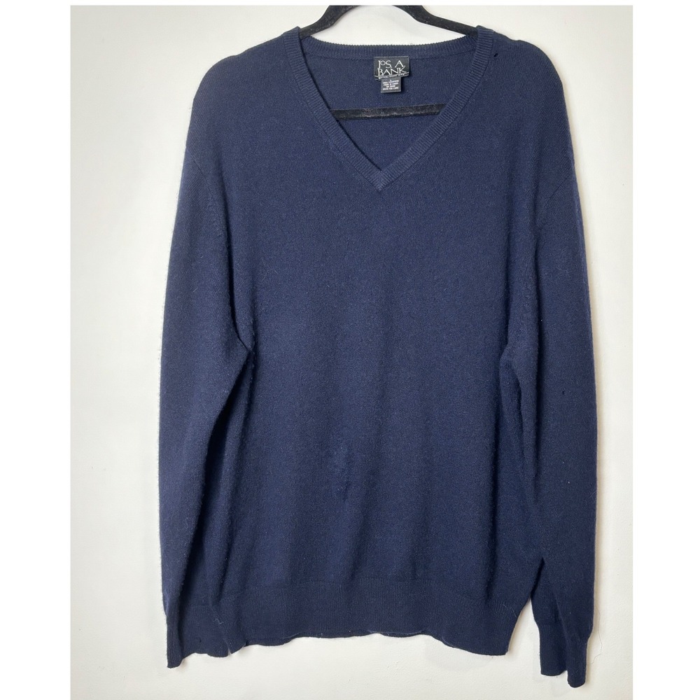 Jos A Bank Mens Blue Cashmere V-Neck Sweater Large‎ FLAWED